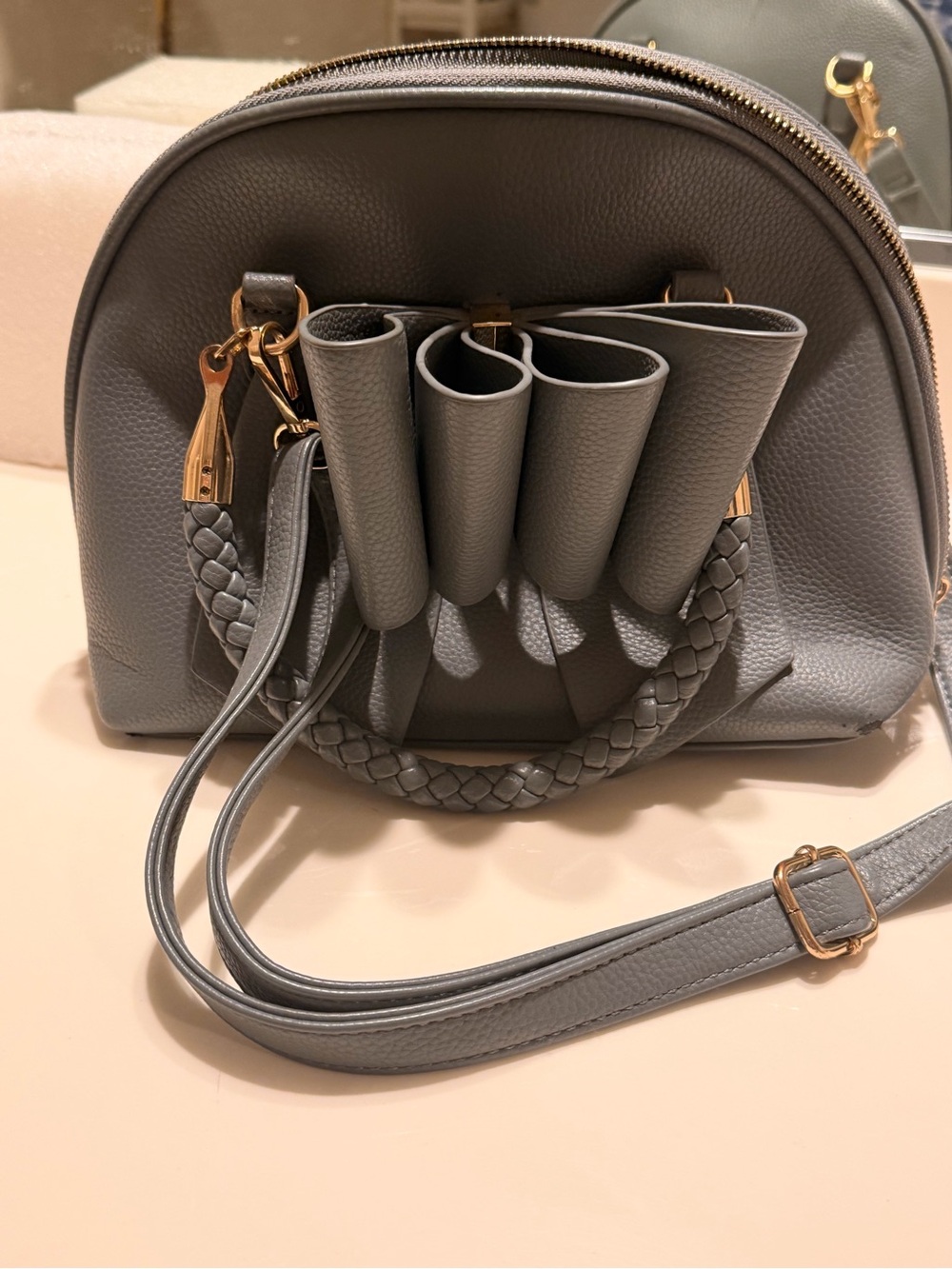 Structured Gray Mini Dome Satchel with Braided Handle